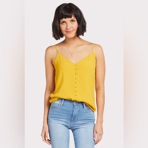 Allison Joy Yellow Cami Tank Top Crepe Fabric Covered Buttons‎ Size XS Women